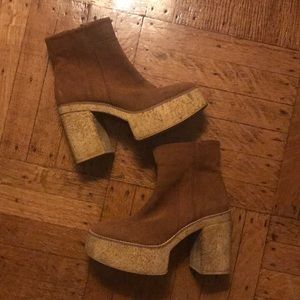 Zara Brown Suede Cork Boots